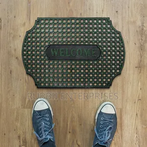 Heavy-Duty, Anti-Slip Black Rubber "WELCOME" Doormat