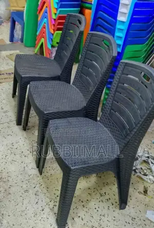 Woven-Texture Plastic Chairs With Slatted Backrest.