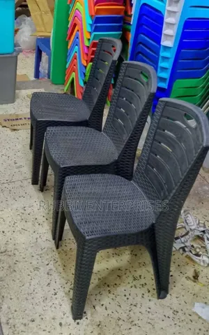 Woven-Texture Plastic Chairs With Slatted Backrest.