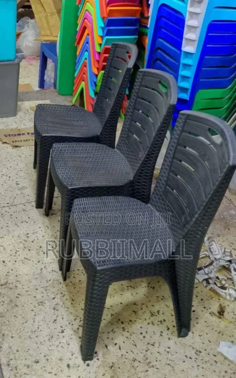 Woven-Texture Plastic Chairs With Slatted Backrest.
