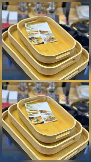 Rectangular Natural Bamboo Nesting Serving Trays 3pc