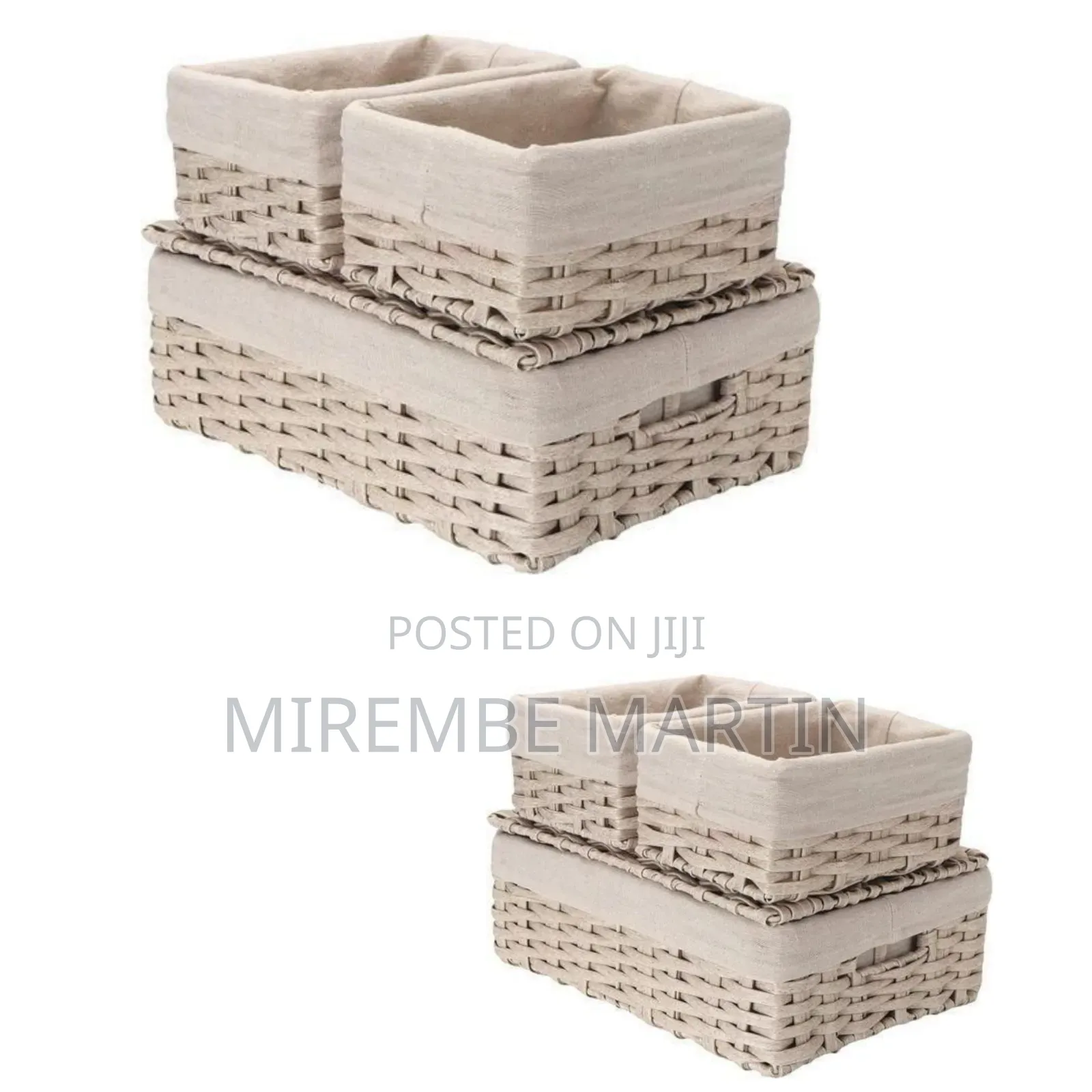 Set of Woven Decorative Storage Baskets With Fabric Liners