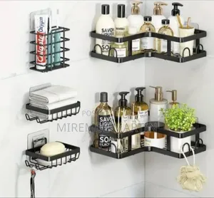 Versatile 5-Piece Adhesive Bathroom Organizer Set