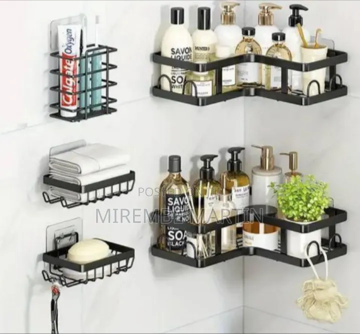 Versatile 5-Piece Adhesive Bathroom Organizer Set