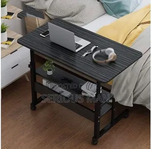 Height-Adjustable Overbed Laptop Desk With Two Built-in Storage Shelve