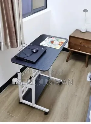 Height-Adjustable Overbed Laptop Desk With Two Built-in Storage Shelve