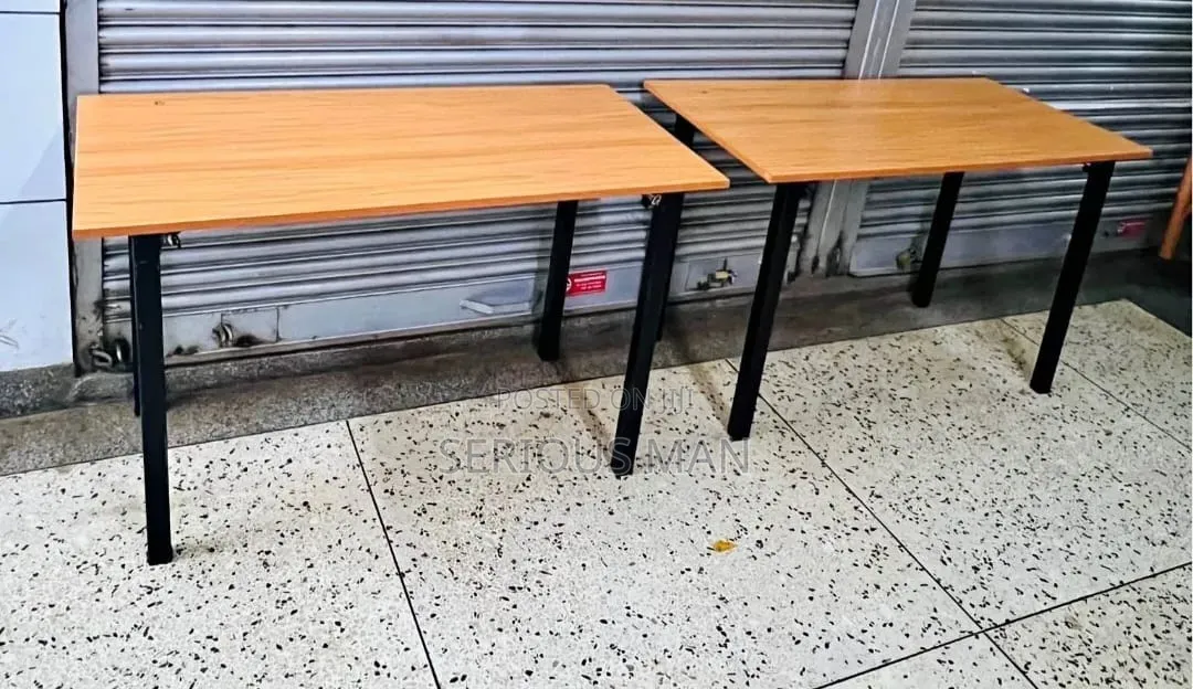 Wooden Top Tables With Black Metal Folding Legs.