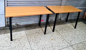 Wooden Top Tables With Black Metal Folding Legs.