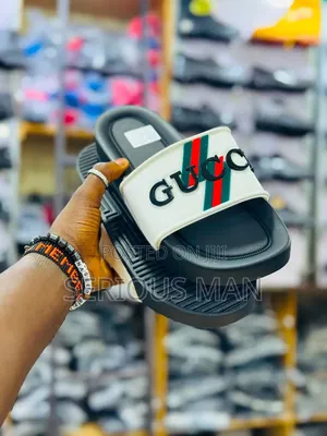 Gucci-Inspired Red and Black Rubber Slide Sandals.
