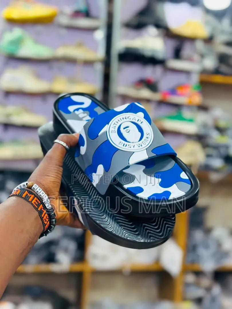 The a Bathing Ape ABC Camo Slide Sandals in Blue