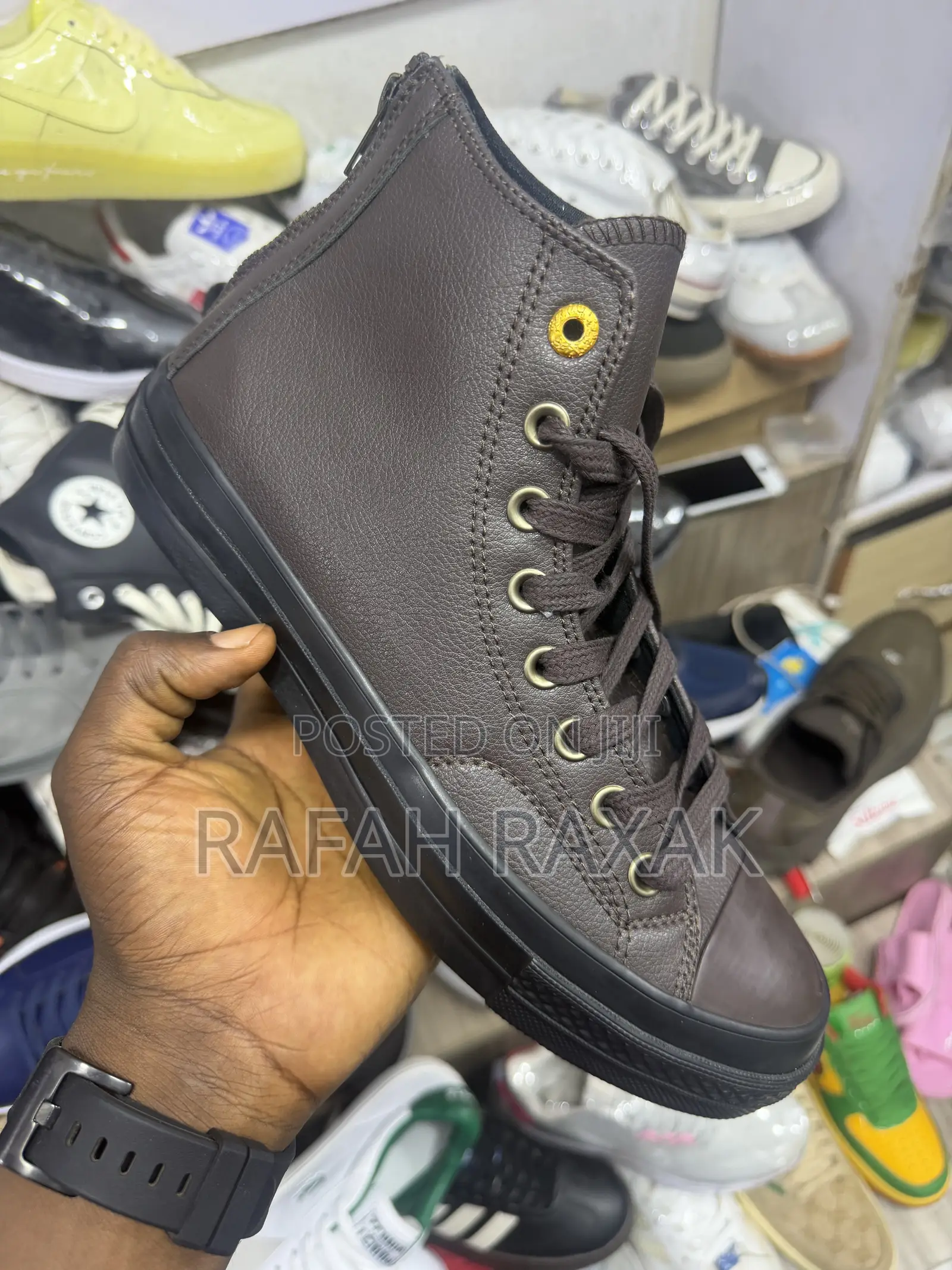 Original Coffee Brown Leather All-Star Converse Chuck Taylor Hi Shoes
