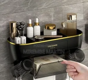 Sophisticated Wall-Mounted Bathroom Organizer and Storage Station