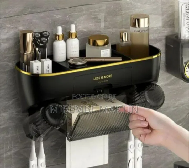 Sophisticated Wall-Mounted Bathroom Organizer and Storage Station