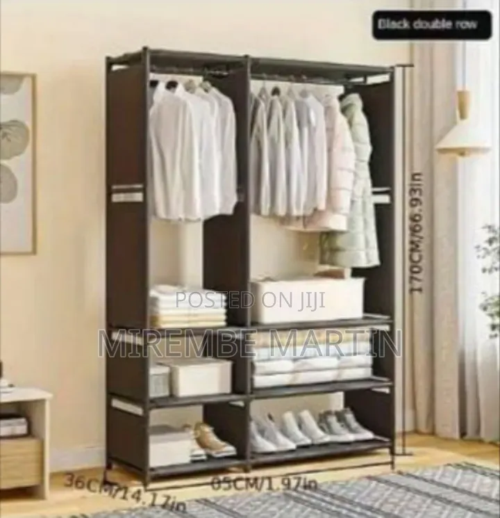 Double-Row Portable Clothes Storage Wardrobe