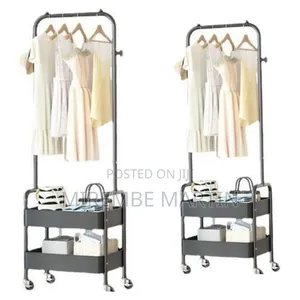 Multi-Functional Mobile Garment Rack With Two-Tier Storage Trolley -