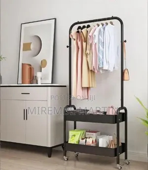 Multi-Functional Mobile Garment Rack With Two-Tier Storage Trolley -