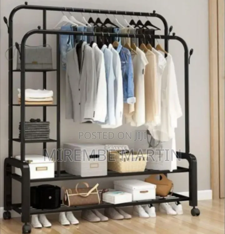 Heavy-Duty Double Rail 5-Tier Garment Rack With Shelves