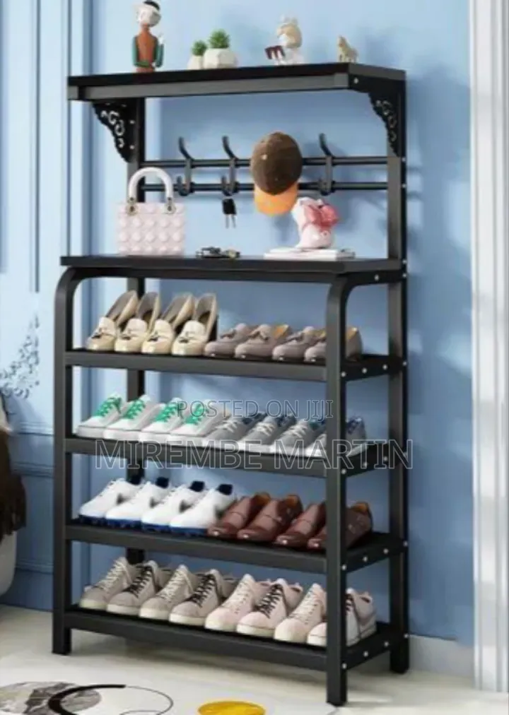Multi-Tier Entryway Organizer Rack With Shoe Storage Hanging