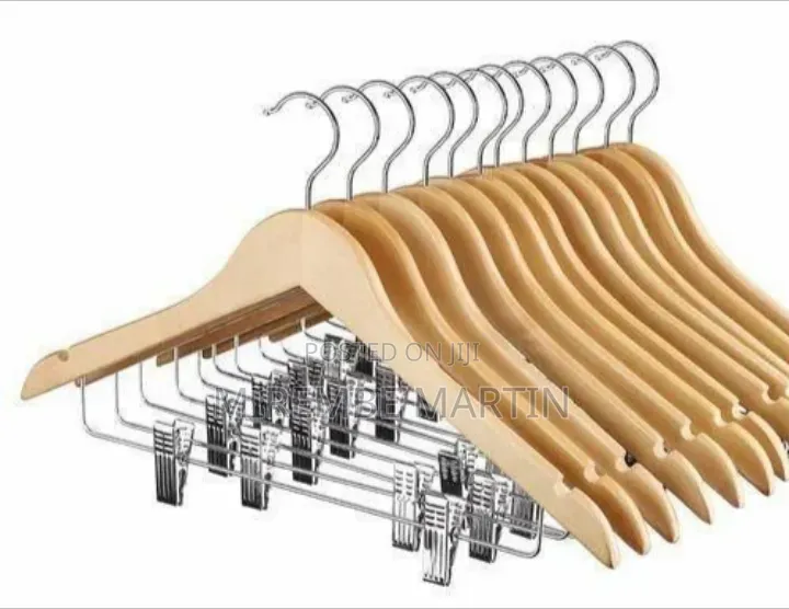 12 Pack of Wooden Hangers With Metal Clips