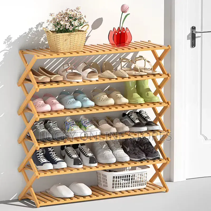 6 Layer Bamboo Foldable Shoe Rack