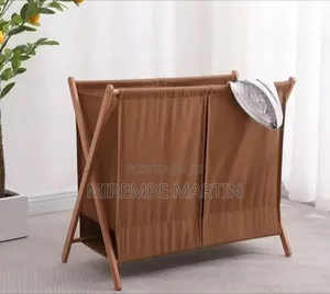 Modern Double Laundry Hamper With X-Frame Wooden Stand