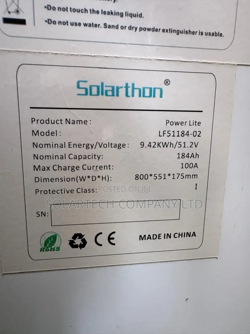 Solarthon LF51184-02 9.42kWh Energy Storage Battery | 51.2V