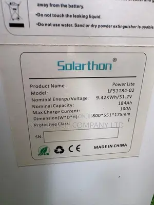 Solarthon 51.2 Nominal Voltage 184Ah Battery | 9.42kWh Storage
