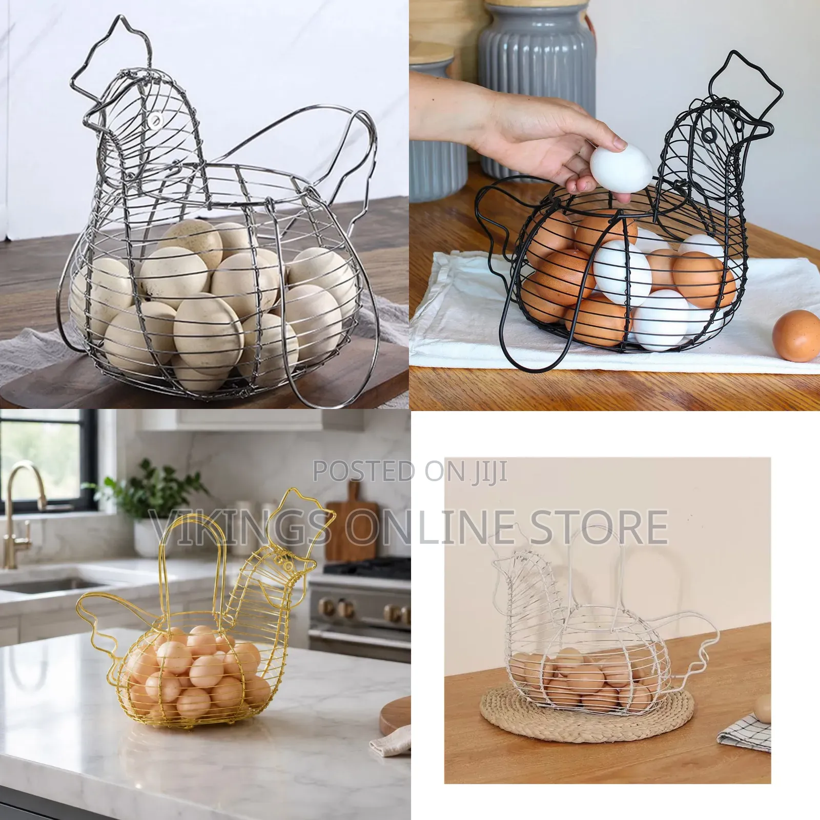 Vintage Egg Storage Baskets Available in Black - Gold - Silver