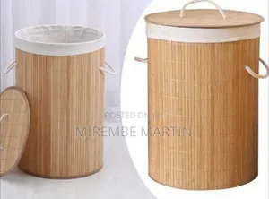 Natural Bamboo Laundry Hamper / Storage Basket With Lid