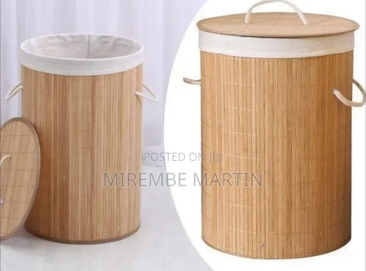 Natural Bamboo Laundry Hamper / Storage Basket With Lid
