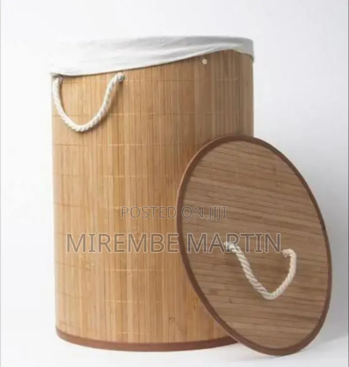 Natural Bamboo Laundry Hamper / Storage Basket With Lid