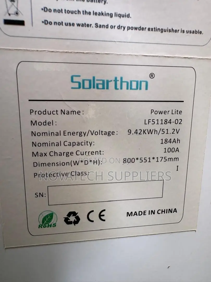 9.42kWh 51.2V 184Ah Solarthon Power Lite Battery | 100A