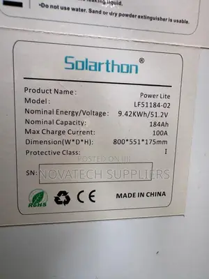 Solarthon LF51184-02 9.42kWh Energy Storage Battery | 51.2V