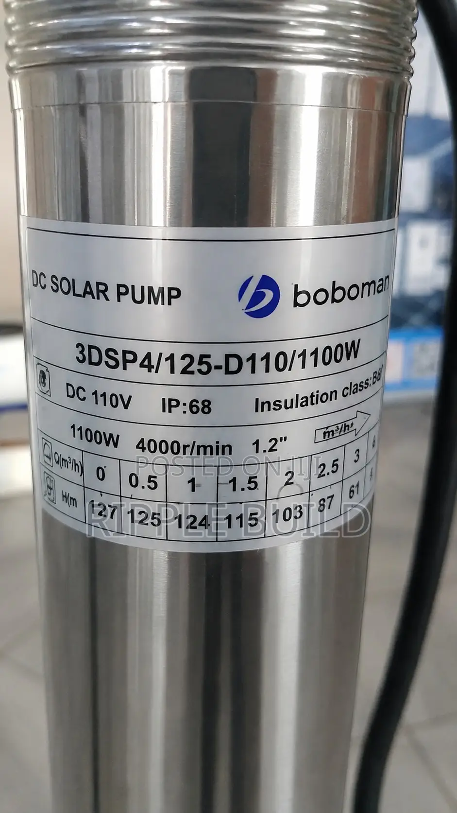 1100W Solar Borehole Water Pump 125m Head 4000l/H 110V DC