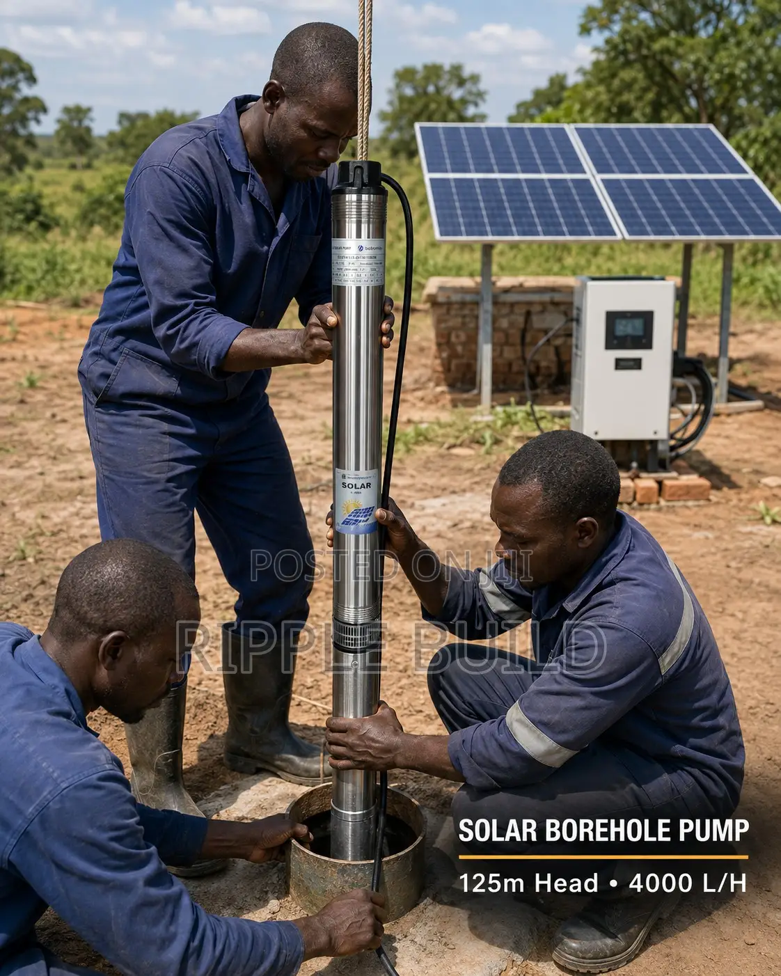 1100W Solar Borehole Water Pump 125m Head 4000l/H 110V DC