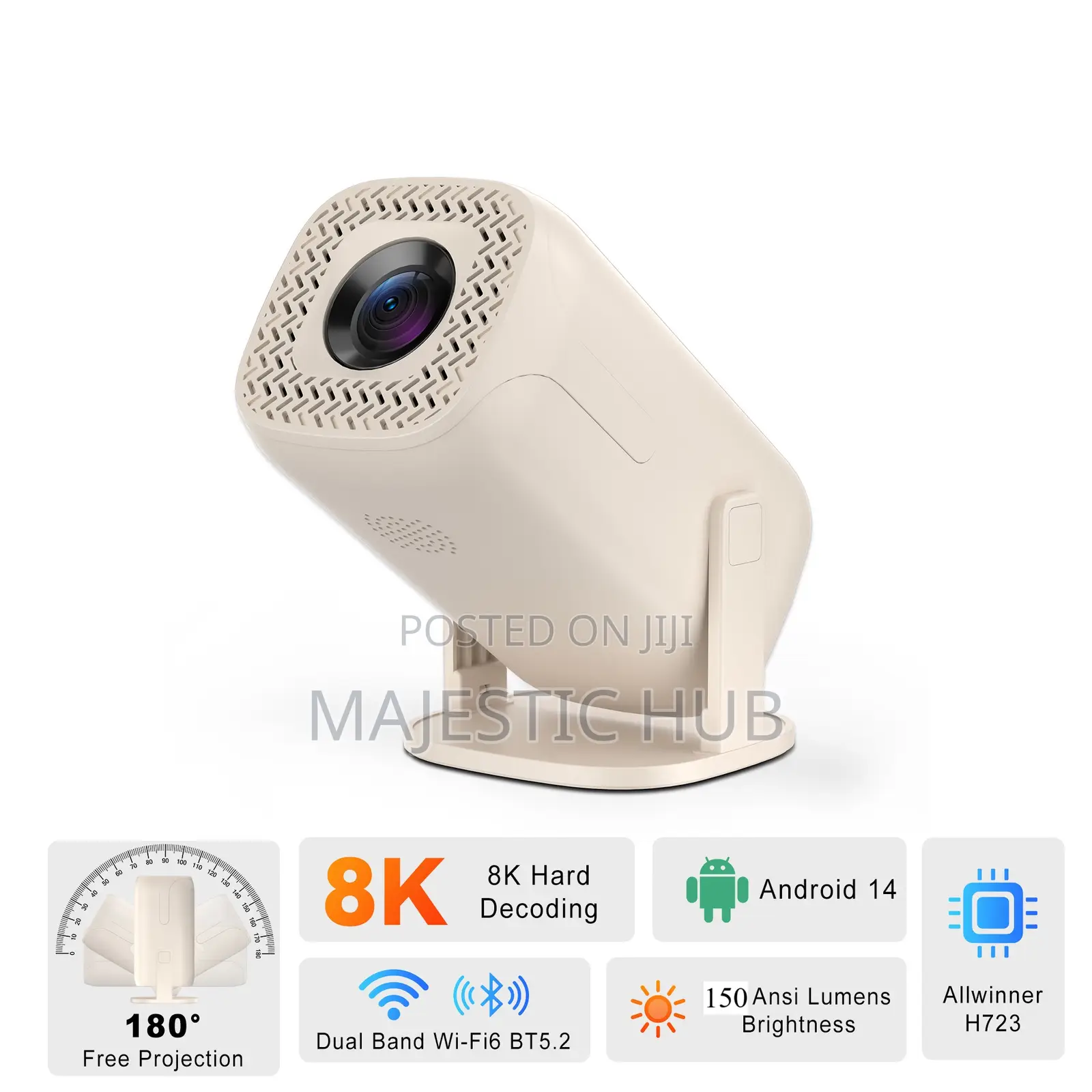 V5 Mini Projector, Android 14, 150 ANSI, WiFi 6, Auto Keystone