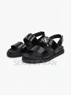 Men's Black Patent Leather Slingback Sandals