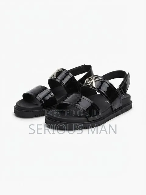 Men's Black Patent Leather Slingback Sandals