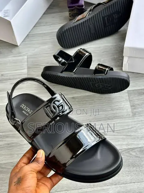 Men's Black Patent Leather Slingback Sandals