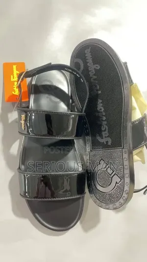 Men's Black Patent Leather Slingback Sandals