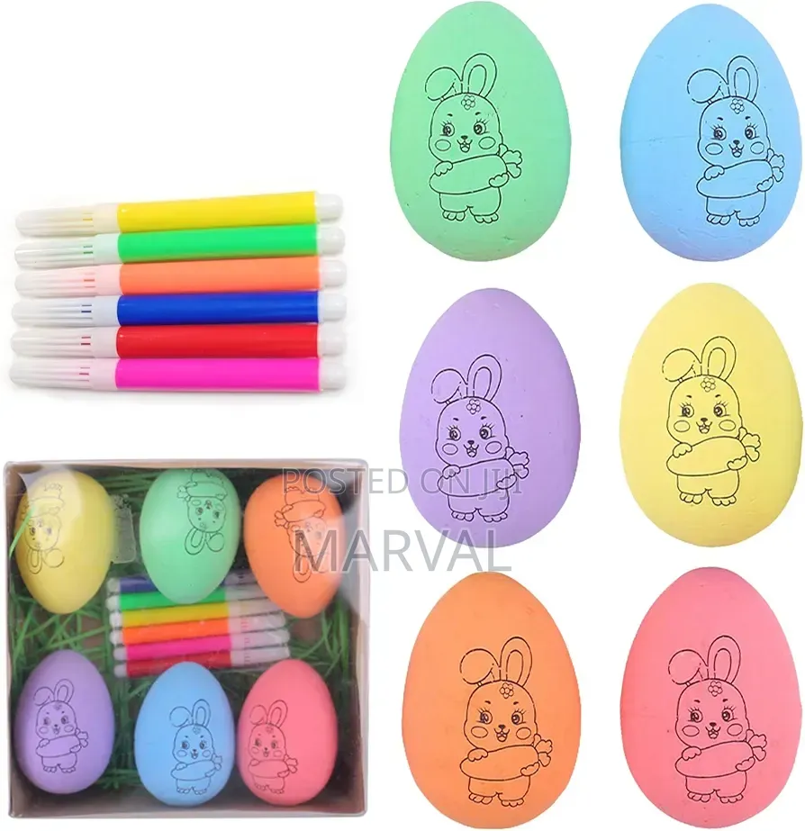 Set of 12 Hand Painted Plastic Easter Eggs With 6 Colour Pens