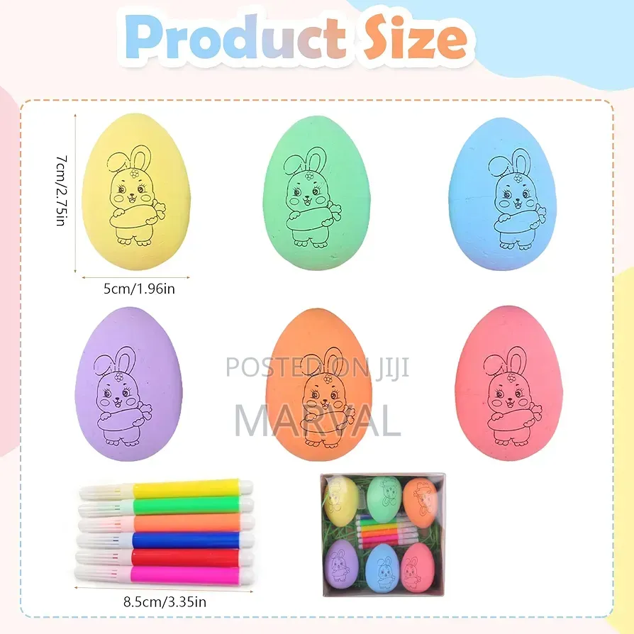 Set of 12 Hand Painted Plastic Easter Eggs With 6 Colour Pens