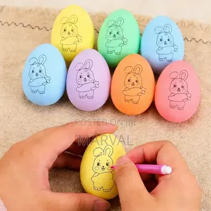 Set of 12 Hand Painted Plastic Easter Eggs With 6 Colour Pens