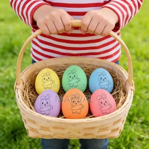 Set of 12 Hand Painted Plastic Easter Eggs With 6 Colour Pens