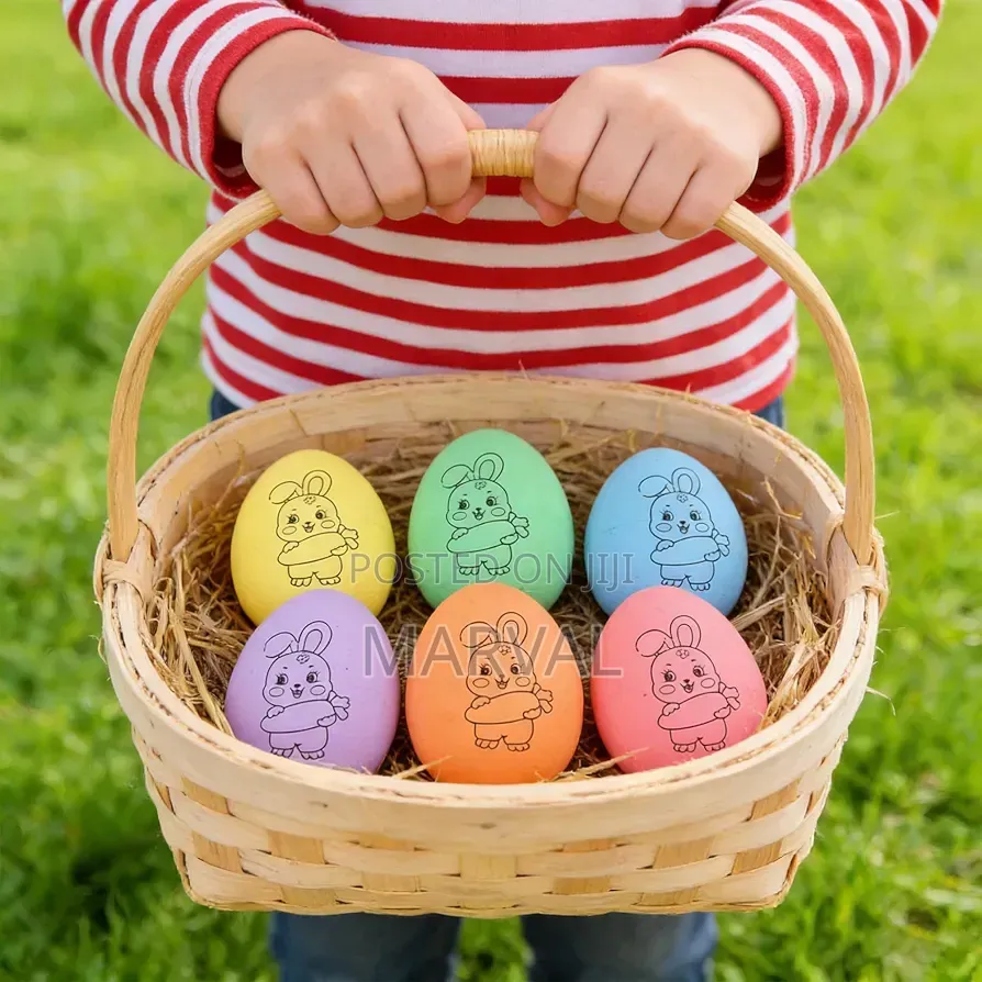 Set of 12 Hand Painted Plastic Easter Eggs With 6 Colour Pens
