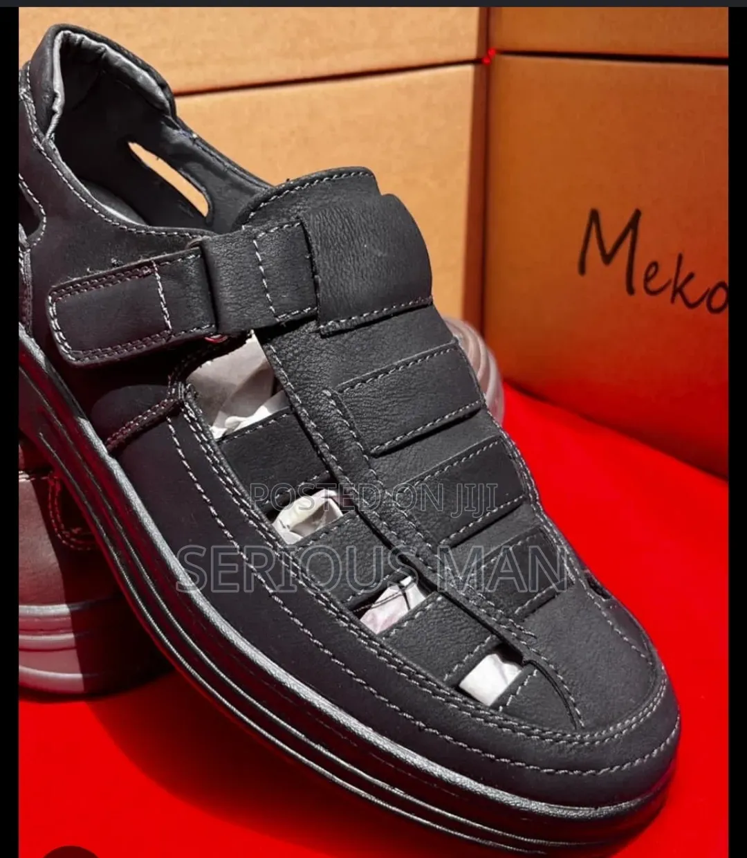 Black G-Ten Closed-Toe Leather Fisherman Sandals