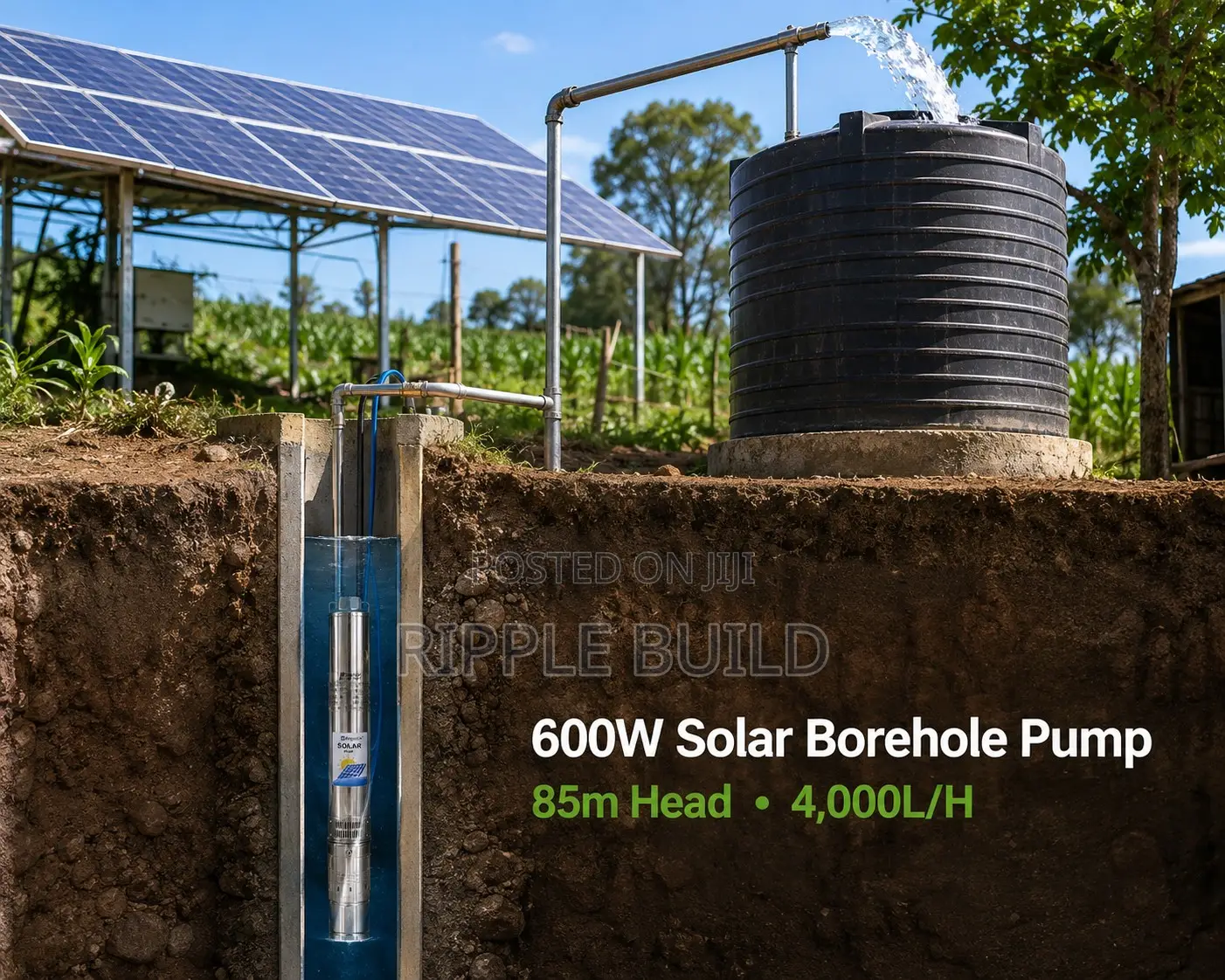 600W Solar Borehole Pump 85m Head 4000l/H 48V