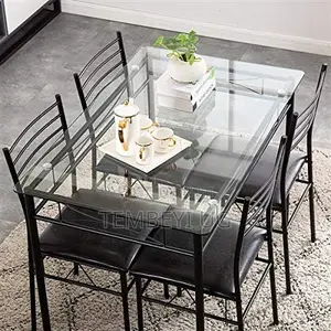 Iron Glass Dining Set, Table and Chairs Kitchen Dining Table