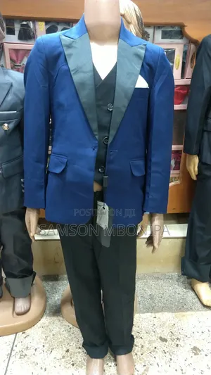Navy Blue 3-Piece Wedding Suit With Black Shawl Lapel