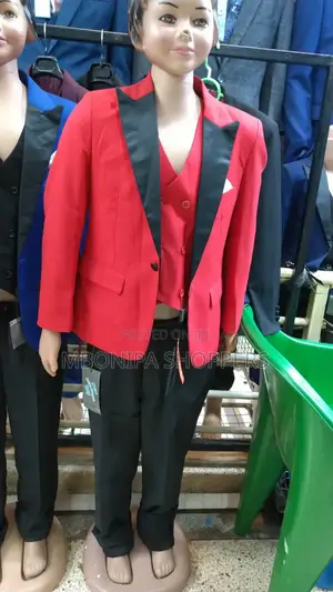 Kids Red Tuxedo Jacket With Black Lapel